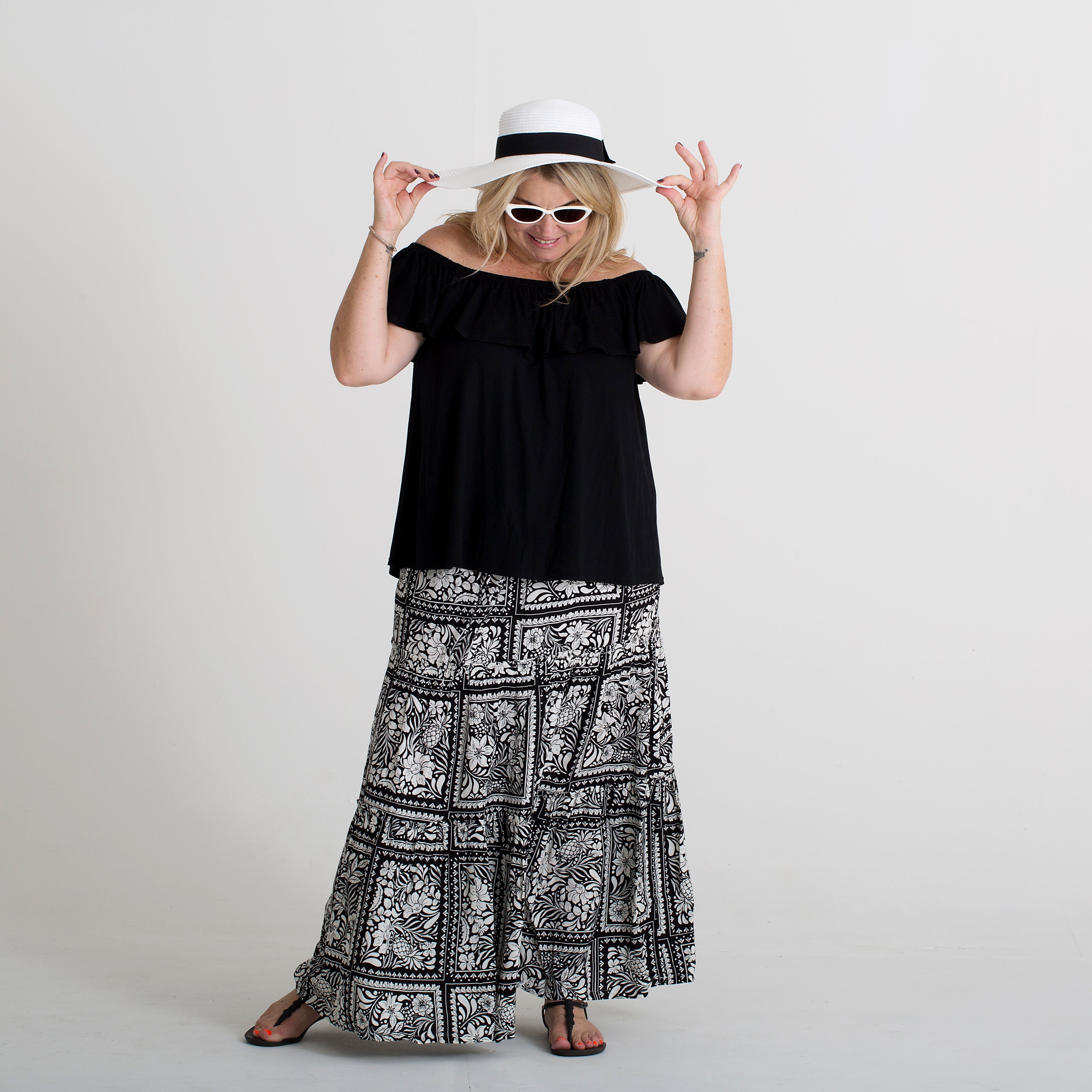 Gypsy Skirt - black and white floral