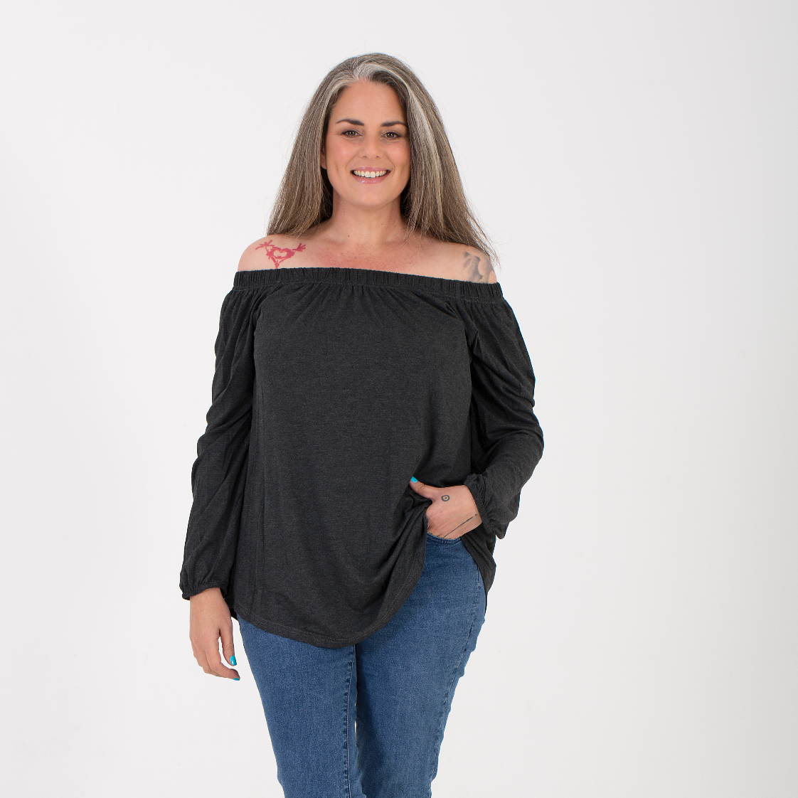 Florence Off-the-Shoulder Top Charcoal